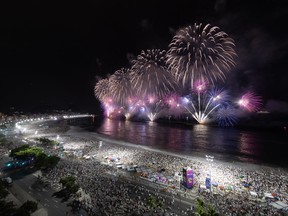 Fireworks explode during the New Year's celebration