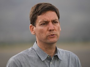 British Columbia Premier David Eby speaks during a news conference in Kamloops, B.C., on Monday, Sept. 11, 2023.