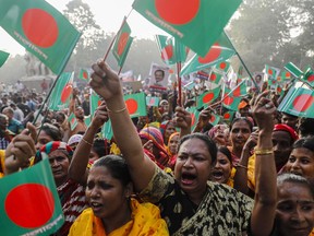 Awami League activists celebrate their party's victory in Dhaka, Bangladesh, Wednesday, Jan. 10, 2024.