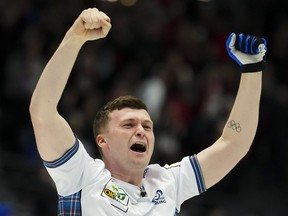 Scotland's Bruce Mouat defeated Canada's Brendan Bottcher 6-5 to win the men's Grand Slam of Curling Co-op Canadian Open title on Sunday.&ampnbsp;Mouat celebrates his win against Canada to take gold at the Men's World Curling Championship in Ottawa, Sunday, April 9, 2023.
