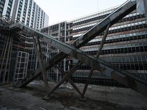 Escalators are seen in an abandoned Evergrande commercial complex in Beijing on Jan. 29, 2024.
