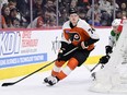 File - Philadelphia Flyers' Owen Tippett in action during an NHL hockey game against the Dallas Stars, Thursday, Jan. 18, 2024, in Philadelphia. Owen Tippett and the Philadelphia Flyers agreed Friday, Jan. 26, 2024, to a $49.6 million, eight-year contract, a person with knowledge of the deal tells The Associated Press. The extension carries a $6.2 million cap hit through the 2031-32 NHL season. The 24-year-old is tied for third on the Flyers with 30 points this season.