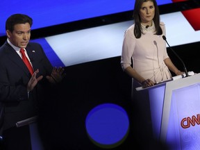 Just two candidates were onstage at the last Republican debate, Florida Gov. Ron DeSantis and former U.N. ambassador Nikki Haley. MUST CREDIT: Tom Brenner for The Washington Post