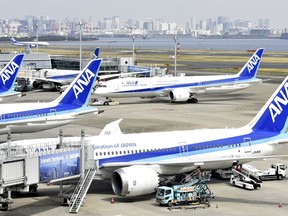 All Nippon Airways airplanes are seen at Haneda airport in Tokyo