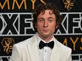 Jeremy Allen White arrives for the 75th Emmy Awards at the Peacock Theatre at L.A. Live in Los Angeles on Jan. 15, 2024.