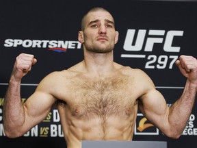Sean Strickland weighs in ahead of his UFC Middleweight title bout in Toronto, Friday, Jan. 19, 2024.