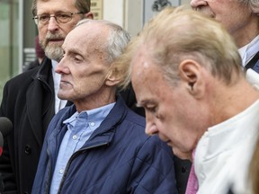 Robert Mailman, left, and Walter Gillespie, speak to media shortly after their hearing at Saint John Law Courts in Saint John, Thursday, Jan. 4, 2024.