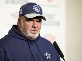 Dallas Cowboys head coach Mike McCarthy speaks to reporters following an NFL football game against the Green Bay Packers, Sunday, Jan. 14, 2024, in Arlington, Texas.