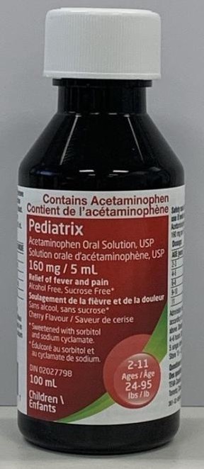 A bottle of Pediatrix Acetaminophen Oral Solution is pictured in a photo provided by Health Canada.