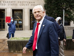 Peter Navarro, a former advisor to former U.S. President Donald Trump, departs the E. Barrett Prettyman Courthouse on Jan. 25, 2024 in Washington, D.C.
