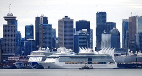 Serenade of the Seas and Royal Princess at docked at Canada Place in Vancouver, BC. on May 1, 2022.