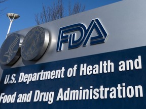 A sign for the U.S. Food and Drug Administration is displayed