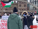 Protesters clash with a senior skating at Nathan Phillips Square in a screenshot from video. 