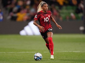 Canadian Ashley Lawrence is a finalist for the FIFA FIFPro World 11 all-star team, as voted on by 28,000 professional players from around the world.&ampnbsp;Lawrence runs with the ball during Group B soccer action against Australia at the FIFA Women's World Cup in Melbourne, Australia, Monday, July 31, 2023.