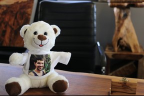 Or Levy is displayed on his two-year-old son Almog's teddy bear -- supplied