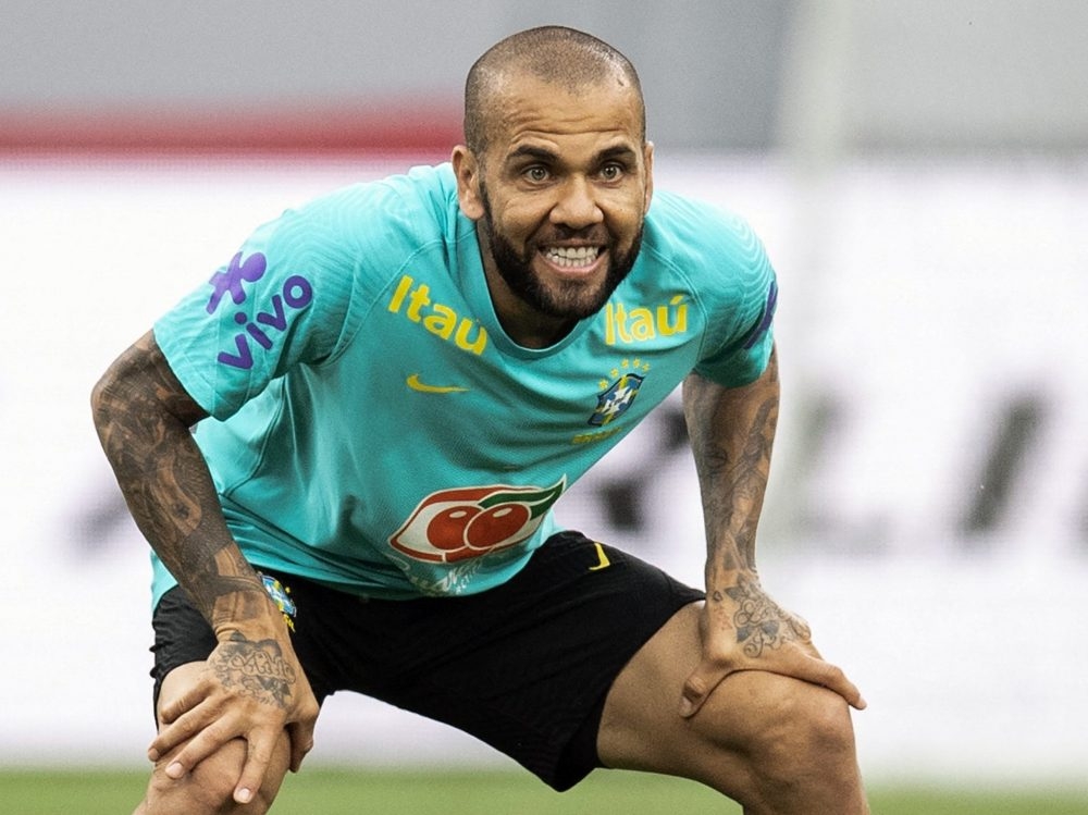 Brazil's Dani Alves attends a training session in 2022.