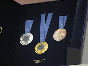 The medals for the Paris 2024 Olympic are displayed at the Paris Olympic organizers in Saint-Denis, outside Paris