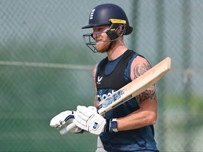 England captain Ben Stokes walks from the nets after batting during a nets session.
