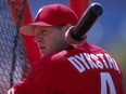 Outfielder Lenny Dykstra of the Philadelphia Phillies in action during a spring training game.