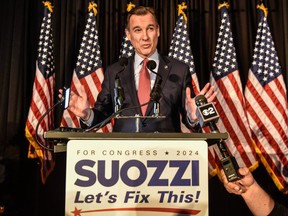 Democratic U.S. House candidate Tom Suozzi speaks following his victory in the special election to replace Republican Rep. George Santos on February 13, 2024 in Woodbury, (Photo by Stephanie Keith/Getty Images)