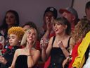 Singer Taylor Swift reacts prior to Super Bowl LVIII between the San Francisco 49ers and Kansas City Chiefs at Allegiant Stadium on Feb. 11, 2024 in Las Vegas, Nevada. 