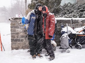 John Green and his partner, Jen Murphy, who are currently unhoused, are photographed outside the Bridge Street United Church in Belleville, Ont., on Thursday, February 15, 2024. The city recently declared a state of emergency after responding to 17 overdoses in just 24 hours.