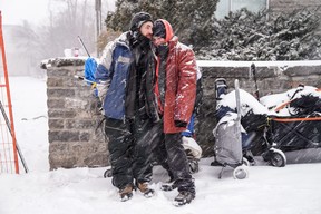 John Green and his partner, Jen Murphy, who are currently unhoused, are photographed outside the Bridge Street United Church in Belleville, Ont., on Thursday, February 15, 2024. The city recently declared a state of emergency after responding to 17 overdoses in just 24 hours.