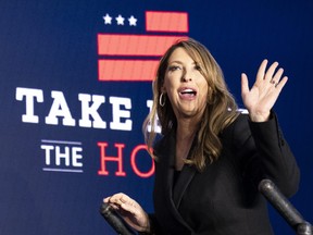 Republican National Committee chair Ronna McDaniel arrives on stage before House Minority Leader Kevin McCarthy of Calif., speaks at an event Nov. 9, 2022, in Washington. (AP Photo/Alex Brandon, File)