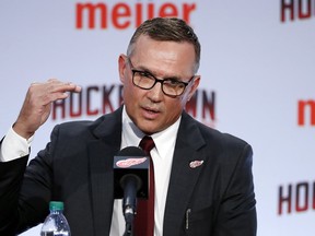 Steve Yzerman answers a question Friday, April 19, 2019, during a news conference in Detroit where he was introduced as the new executive vice-president and general manager of the Detroit Red Wings. Carlos Osorio/The Associated Press (AP Photo/Carlos Osorio)