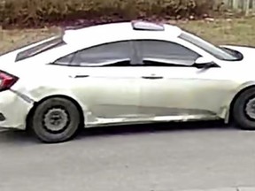 This white Honda Civic is believed to be one of two getaway vehicles used in a Mississauga carjacking on Feb. 8.