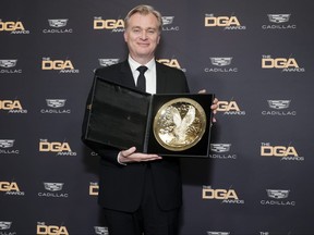 Christopher Nolan, winner of the Outstanding Directorial Achievement in Theatrical Feature Film award for "Oppenheimer," poses in the press room during the 76th Directors Guild Of America Awards at The Beverly Hilton on Feb. 10, 2024 in Beverly Hills, Calif.