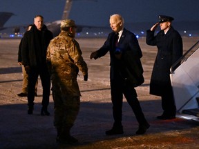 U.S. President Joe Biden steps off of Air Force One upon arrival at Dover Air Force Base in Dover, Delaware, on Jan. 19, 2024.