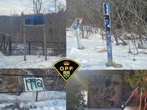 An image from OPP of vandalism at Forks of the Credit Provincial Park.