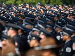 Hundreds of policemen from various departments attend the funeral for Chicago Police Officer Ella French on August 19, 2021 in Chicago, Illinois.