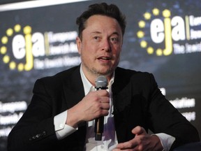 X CEO Elon Musk attends a symposium on "Antisemitism Online" during the European Jewish Association conference
