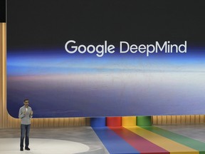 Alphabet CEO Sundar Pichai speaks about Google DeepMind at a Google I/O event in Mountain View, Calif., May 10, 2023.