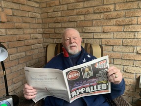Don Cherry reads the Toronto Sun on his 90th birthday, Feb. 5, 2024. Joe Warmington/Toronto Sun