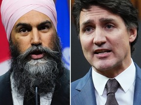 NDP Leader Jagmeet Singh, left, and Prime Minister Justin Trudeau are pictured in Ottawa on Wednesday, Feb. 7, 2024.