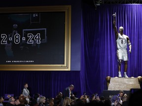 The Kobe Bryant Statue during an unveiling ceremony at Crypto.com Arena on Feb. 8, 2024 in Los Angeles, Calif.