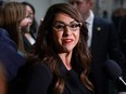 U.S. Rep. Lauren Boebert (R-CO) leaves a House Republican caucus meeting in the Longworth House Office Building in Washington, D.C., Oct. 11, 2023.