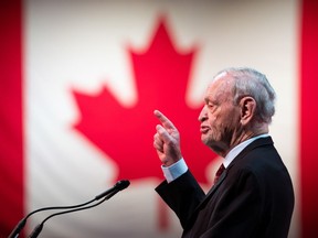 Former prime minister Jean Chrétien delivers remarks at a Liberal party convention in Ottawa on May 5, 2023.