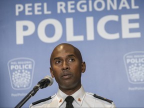 Peel Regional Police Chief Nishan Duraiappah speaks at a news conference at in Mississauga, Ont. on Wednesday, Oct. 9, 2019.