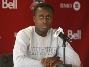 Toronto FC Richie Laryea talks to media at the Training Academy at Downsview in Toronto, Ont. on Wednesday November 24, 2021. Jack Boland/Toronto Sun