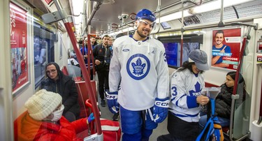 Toronto Maple Leafs star Auston Matthews, along with his teammates, takes the subway.