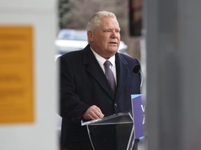 Ontario Premier Doug Ford at a Pioneer gas station in Mississauga's Port Credit area on Tuesday, February 13, 2024.