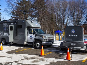 Toronto Police set up a command centre at Driftwood Community Recreation Centre near Driftwood Ave., and Jane St. on Monday, Feb. 19, 2024. The area has seen two recent shootings, one fatal.