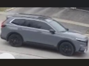 This suspect vehicle, a newer-model grey Honda CRV, is sought in connection with residential break-ins in King City.