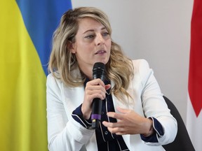 Minister of Foreign Affairs Melanie Joly speaks at an event to mark Ukraine Independence Day in Ottawa on Thursday, Aug. 24, 2023.