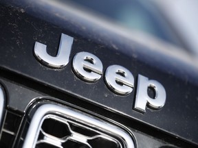 This April 15, 2018 photo shows the Jeep logo in the south Denver suburb of Englewood, Colo.