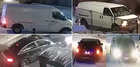 Toronto Police say these four vehicles were involved in the theft of industrial copper cable last month.